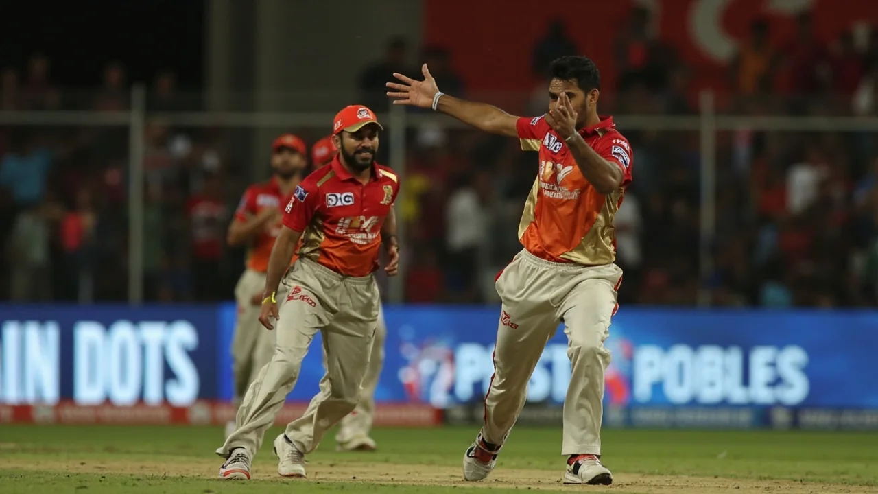 Editorial image of a fast bowler in his delivery stride under floodlights, supporting the desk's read on the Starc powerplay role for DC at Arun Jaitley