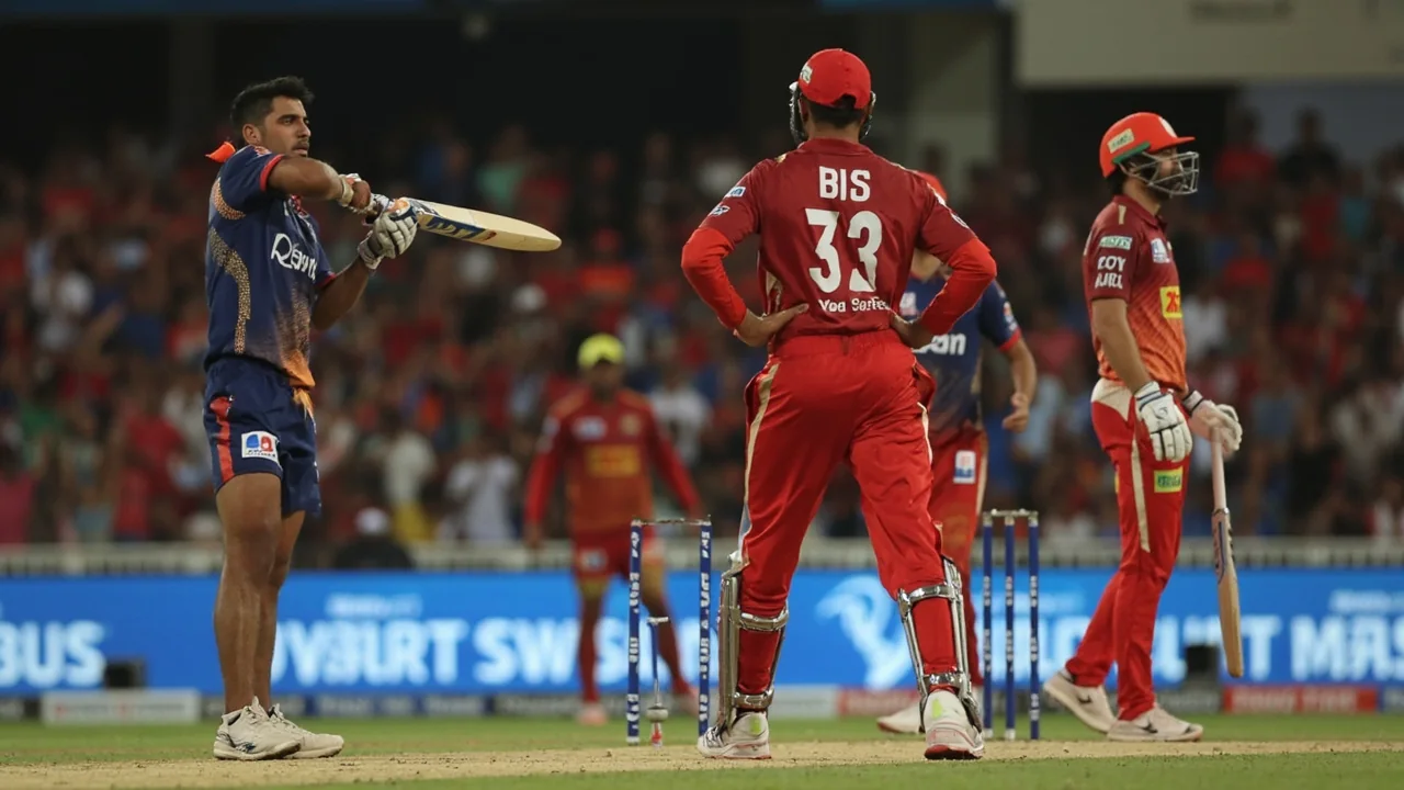 Editorial image of a captain and fielding unit discussing positioning at the toss, supporting the desk's read on the tactical structure of the chase